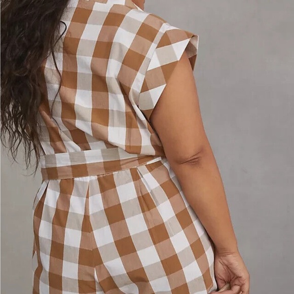 Anthropologie WHIT TWO brown gingham romper - Picture 2 of 3